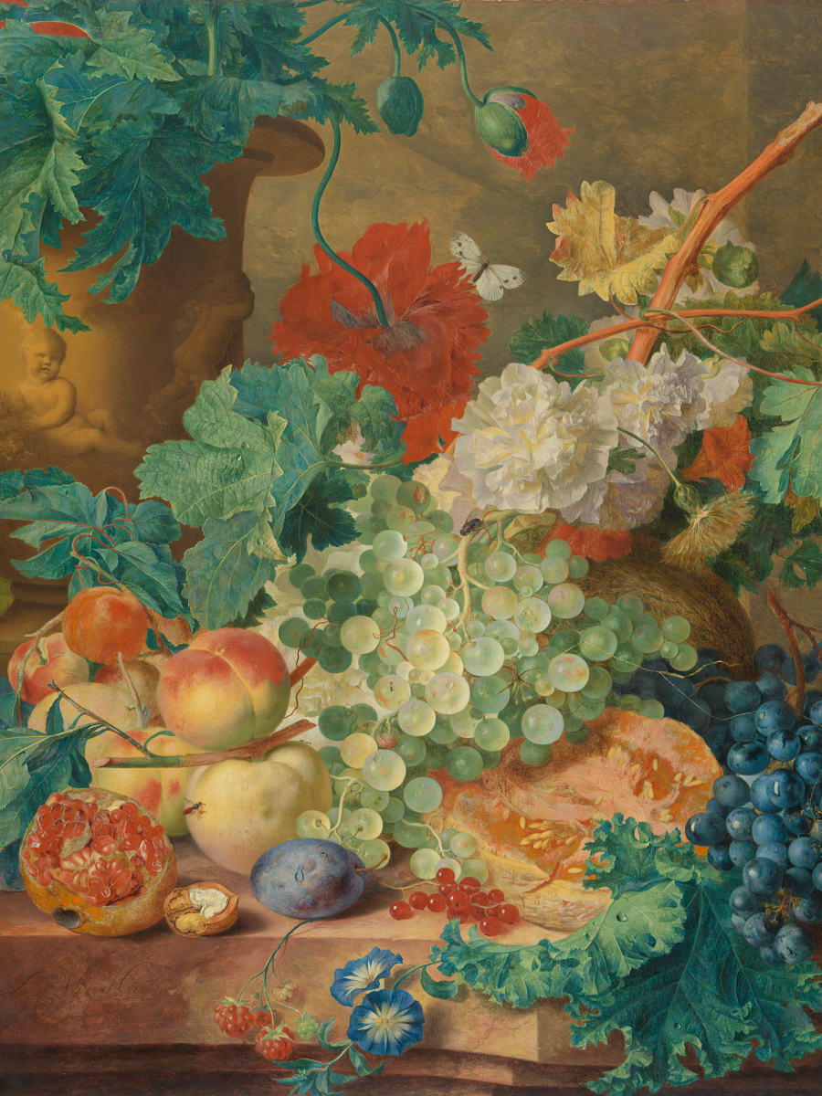 Still Life with Flowers and Fruit. Date: 1728. Institution: Rijksmuseum.